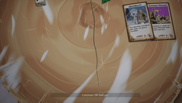 This gif shows me and the enemy placing down our cards that we will use in the mission. Each of the cards has a picture and description of what the card does.