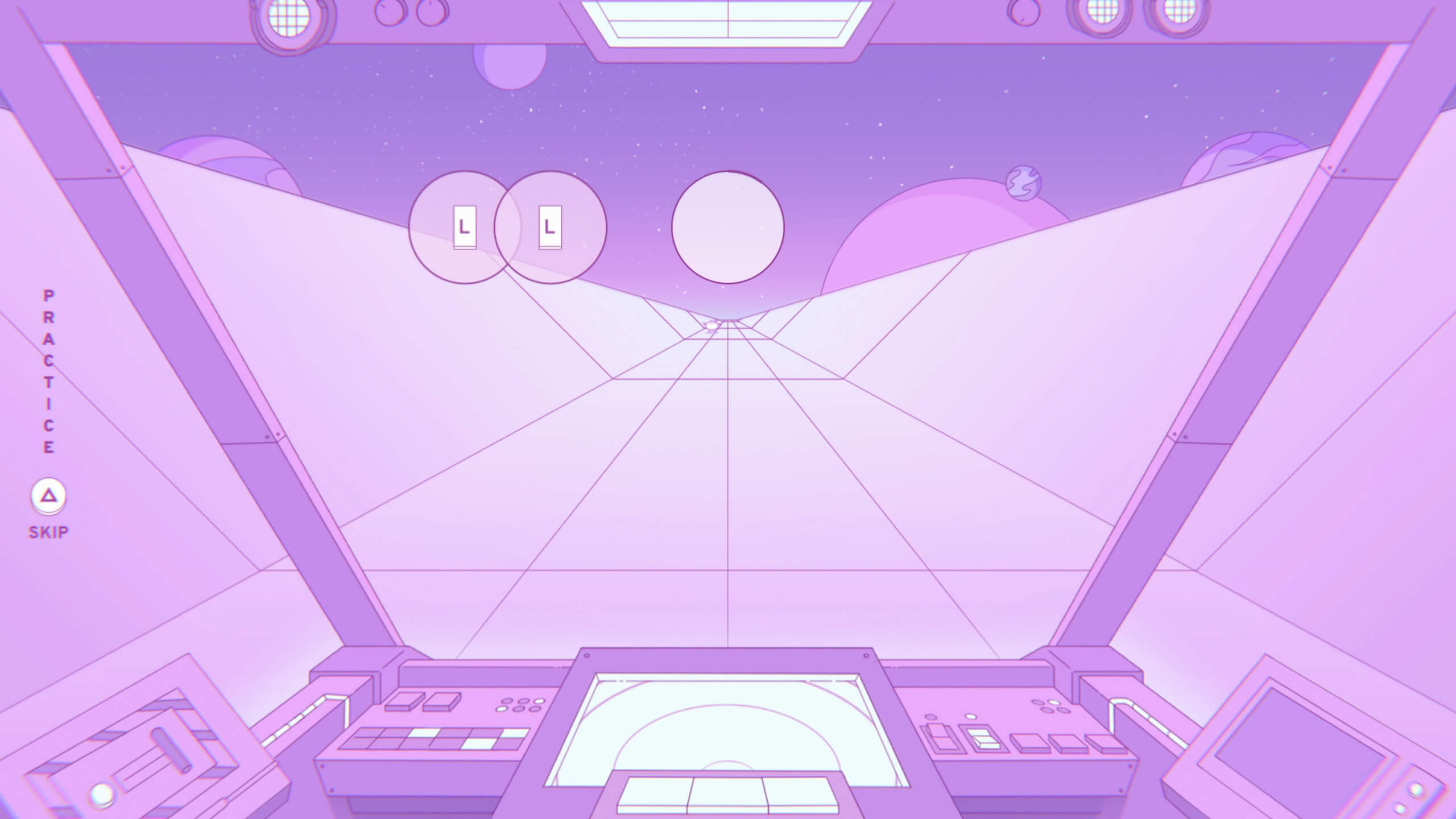 a pov shot of a spaceship, two buttons indicate the player should press l1 on the beat.
