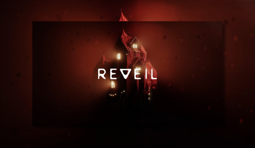 The featured image for Reveil. There is a large house covered in a red tint. The letter V is changed to look like an upside-down triangle,