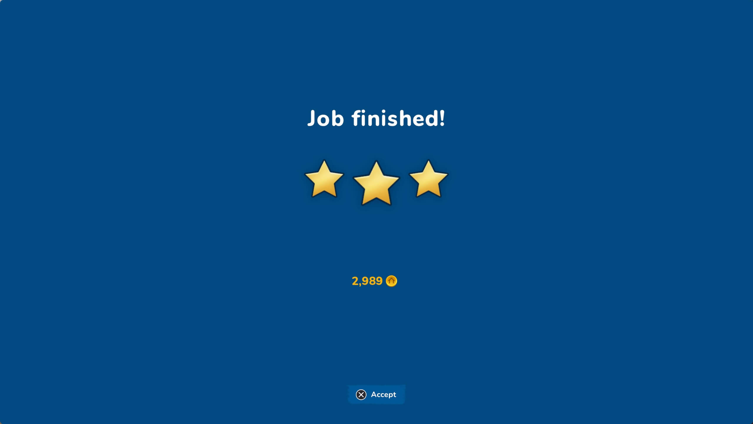 "Job Finished!" and three stars can be seen.