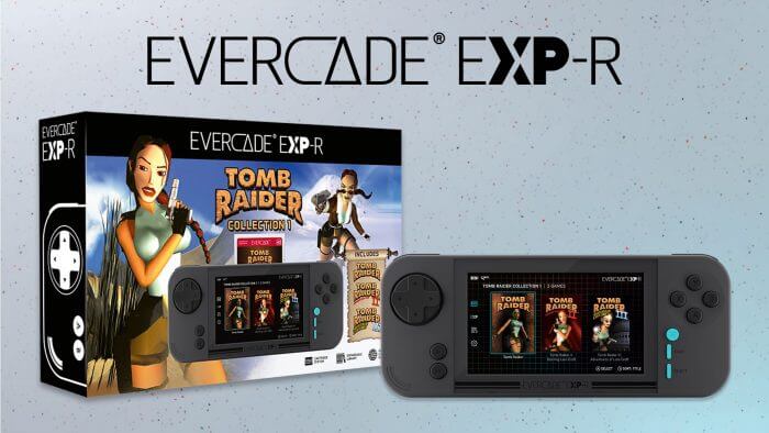 A render of the Tomb Raider Evercade EXP-R console bundle