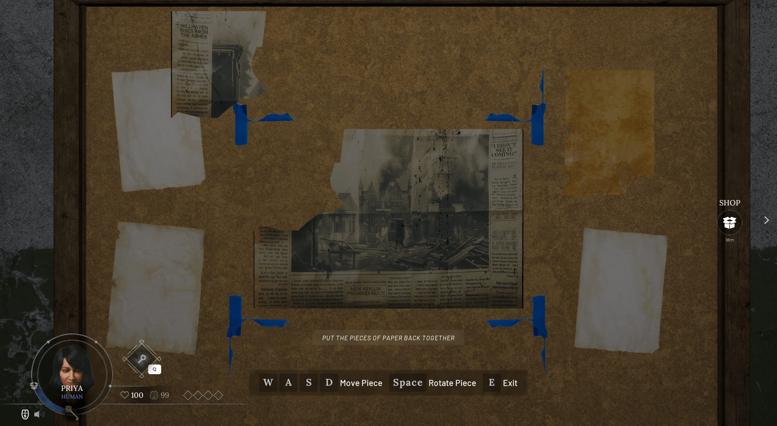 a puzzle task where you must fit a torn newspaper together