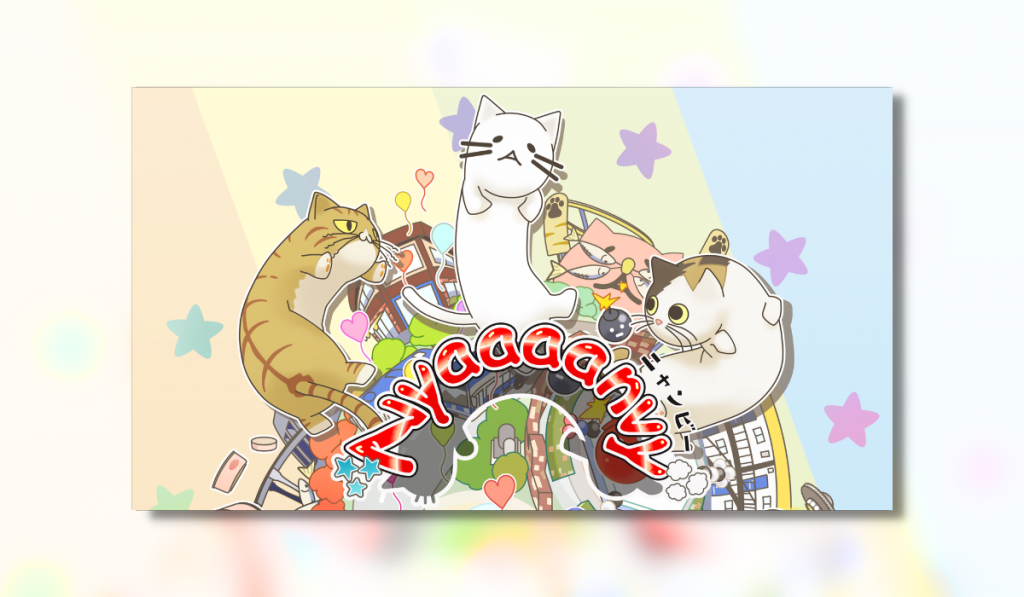 feature image showing 4 cat like animals with long bodies preparing for a fight on what looks like a globe of arenas. Around the globe in red is the game title Nyaaaanvy. The artwork is very japanese with the whiskas looking like something from hello kitty.