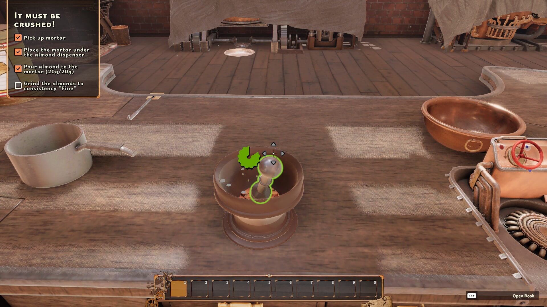 I am grinding down some ingredient to later add to my chocolate patch. in the top right is the objective.
