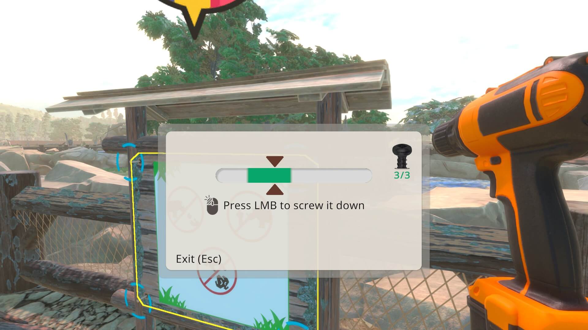 A screen shot of the drill mini game the player has to perform if they want to drill in the bolt
