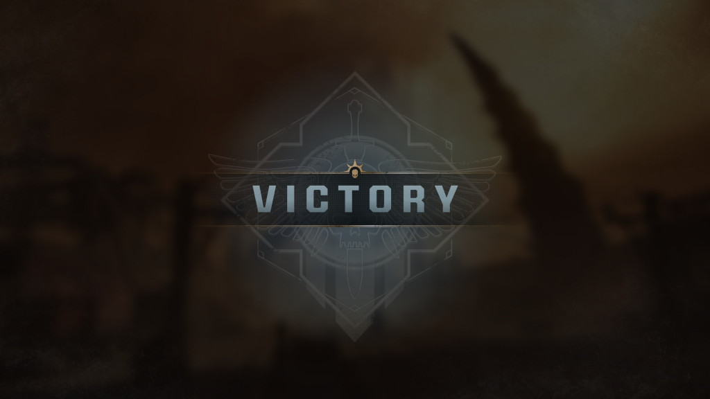 Blurry backdrop with "VICTORY" text overlay and subtle military silhouettes.