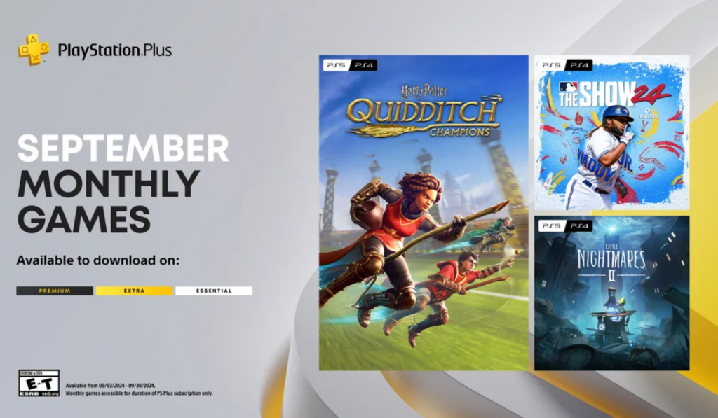 Text reads " PlayStation Plus September Monthly Games" oficial key art showing the game titles of free games on PlayStation plus