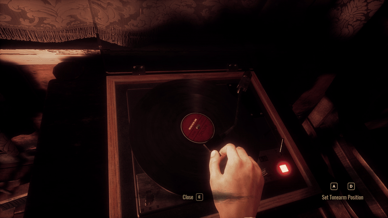 I'm moving the needle on an old record player to hear specific audio that gives me the answer to a puzzle. In the gif I am moving the needle from left to right. 