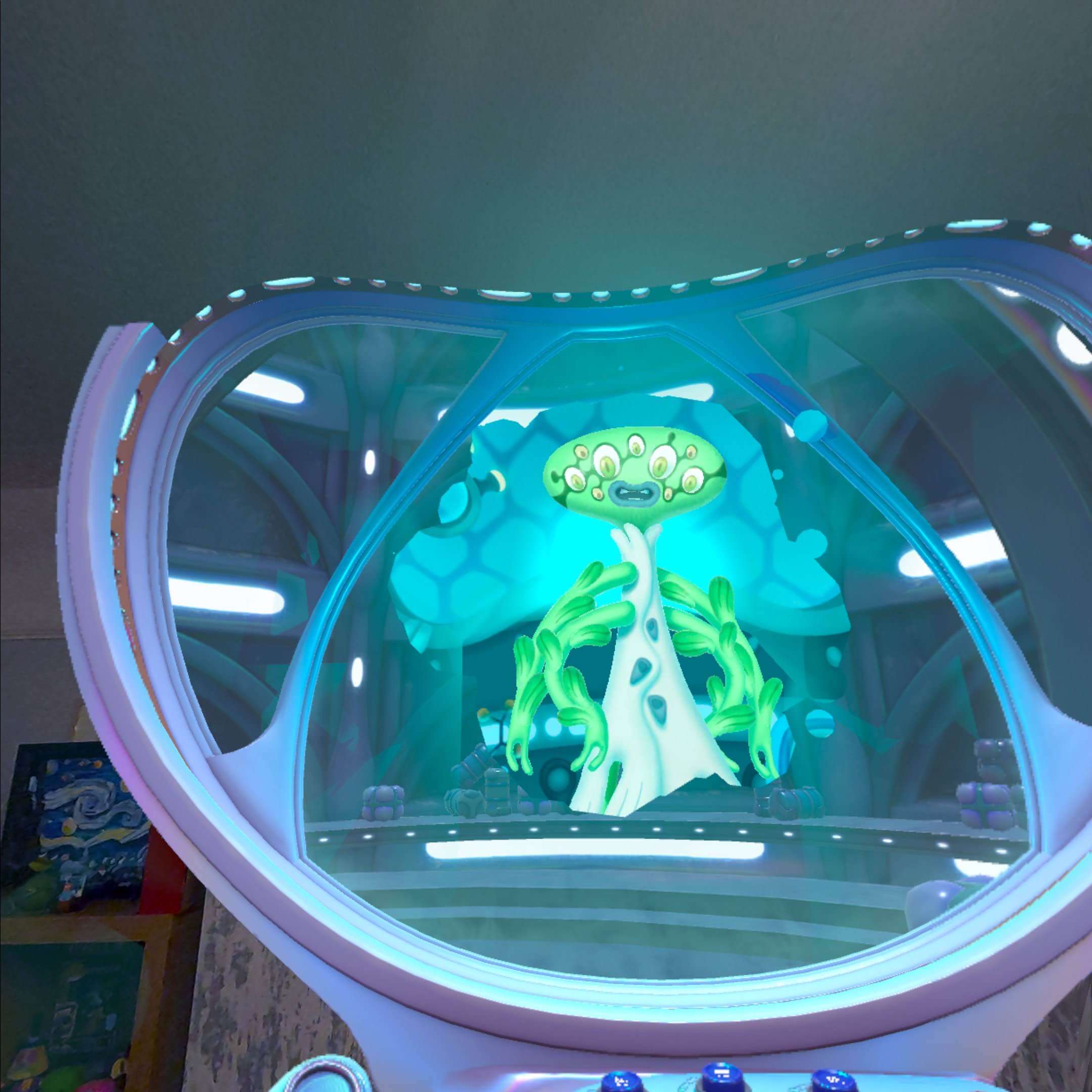 screenshot from Starship Home showing a character on the main screen in conversation with you
