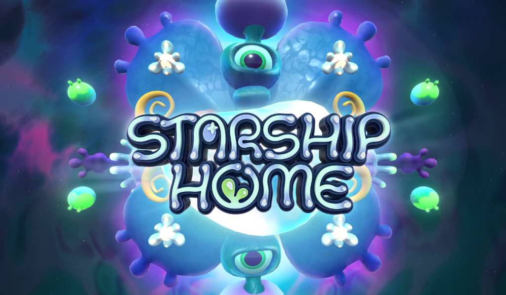 featured image with the key art for Starship Home. a number of flowers are shown with eyes and the game name in the middle.