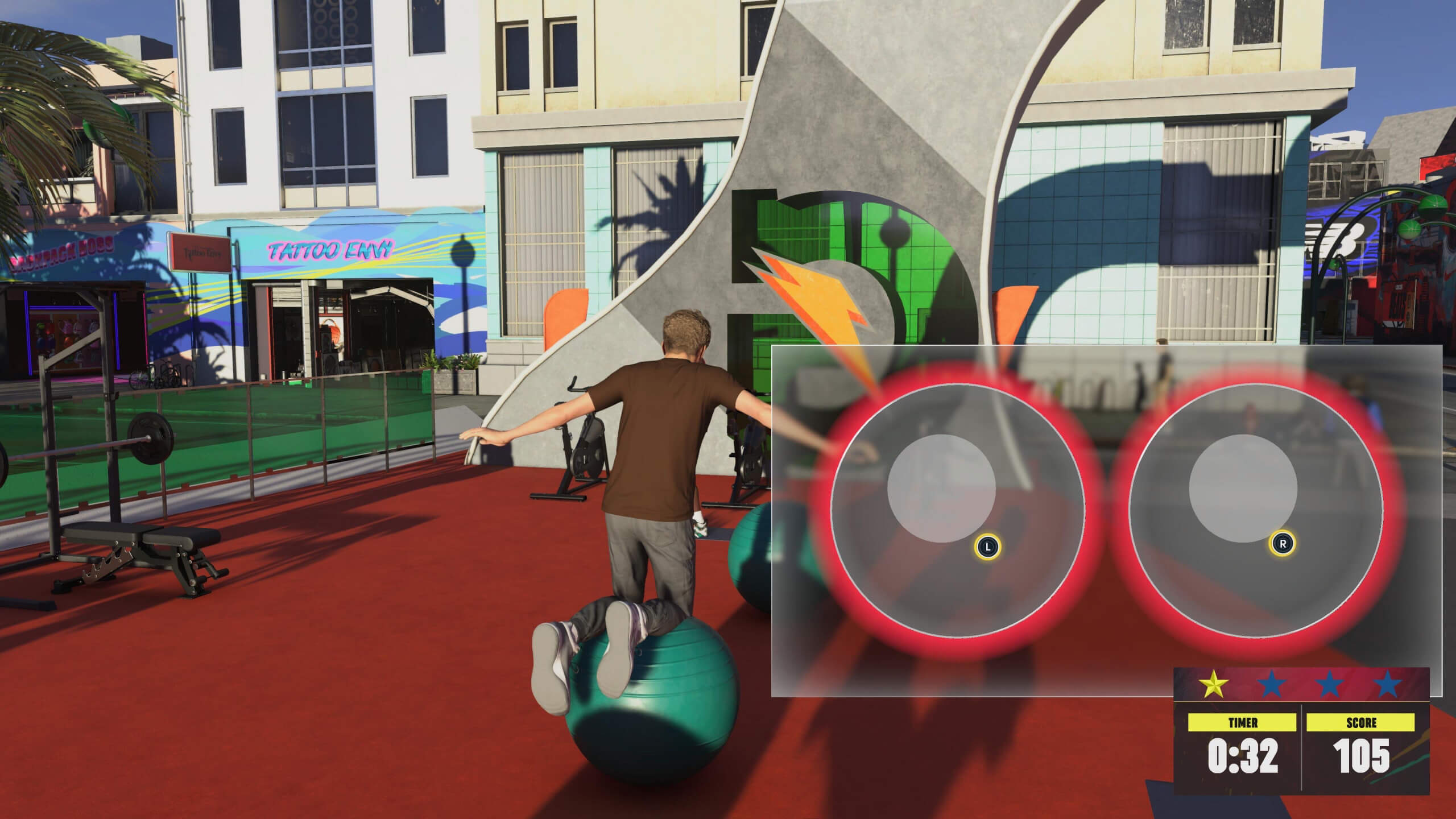 screenshot of nba 2k25 showing your character balancing on an exercise ball