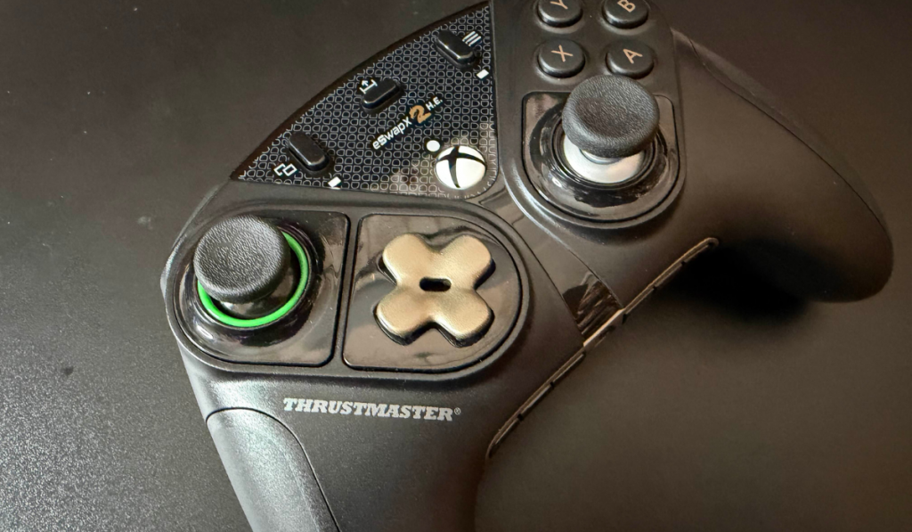 image of the thrustmaster controller on a black desk