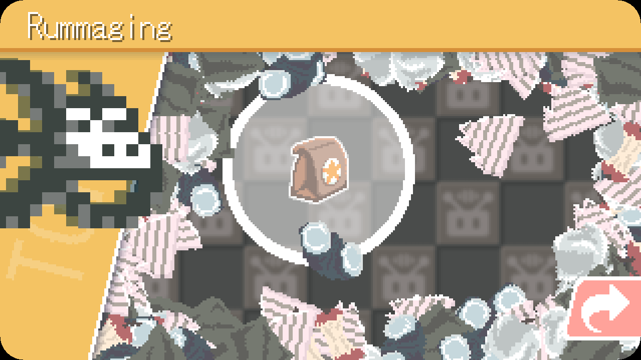 A Nanomon finding an item in the trash