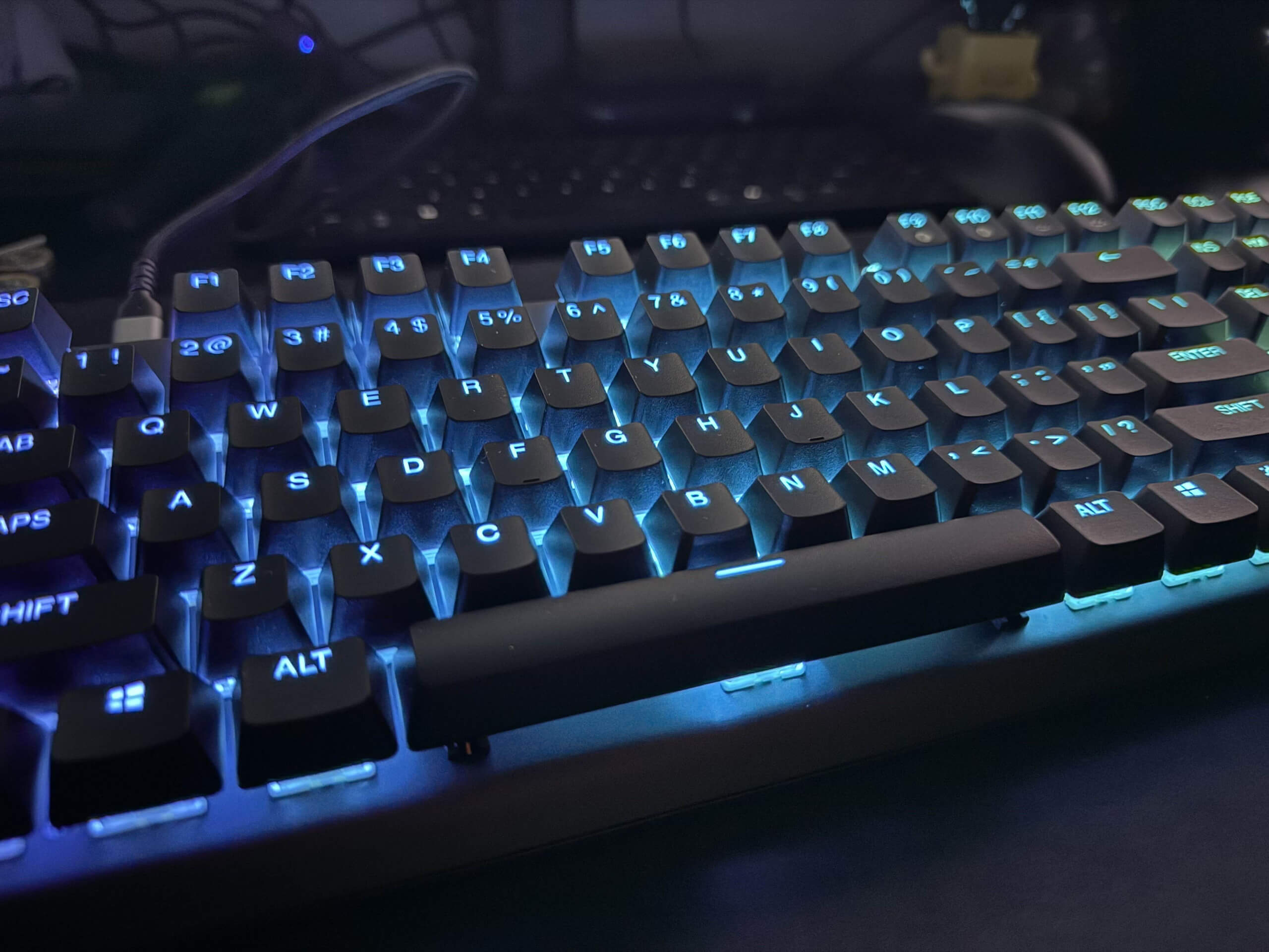 image of the apex pro showing the blue RGB backlit keys