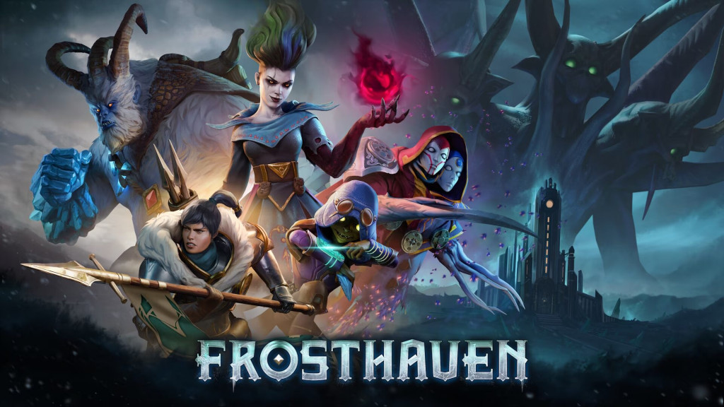 A fantasy scene featuring diverse heroes, including a beast-like figure, a warrior, and magical characters, set against a dark, mystical backdrop.