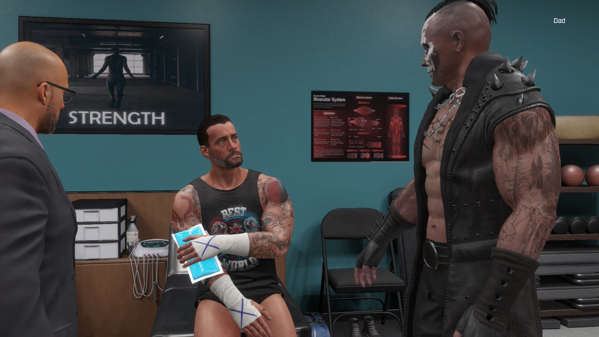 screenshot of wwe 2k25 switch 2 edition showing CM punk talking to our created wrestler