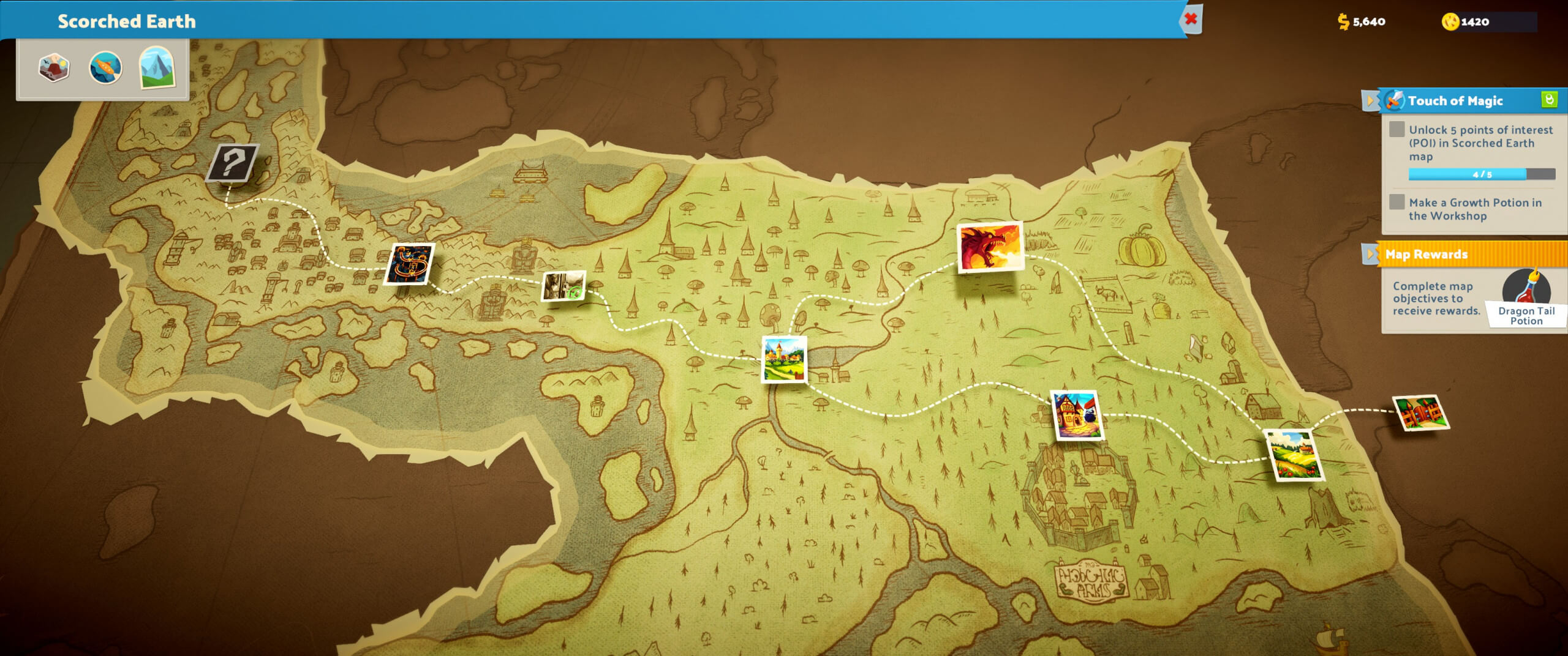 screenshot of the fantasy finds dlc showing the map and the number of locations to travel