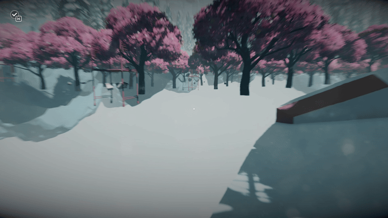 The world is missing its floor, if you look carefully the pink tree are floating. The player then moves and begins to fall downward, revealing other game assets.
