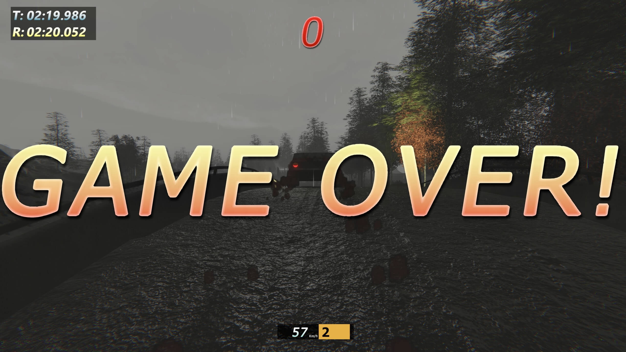 The game over screen from Rally Arcade Classics