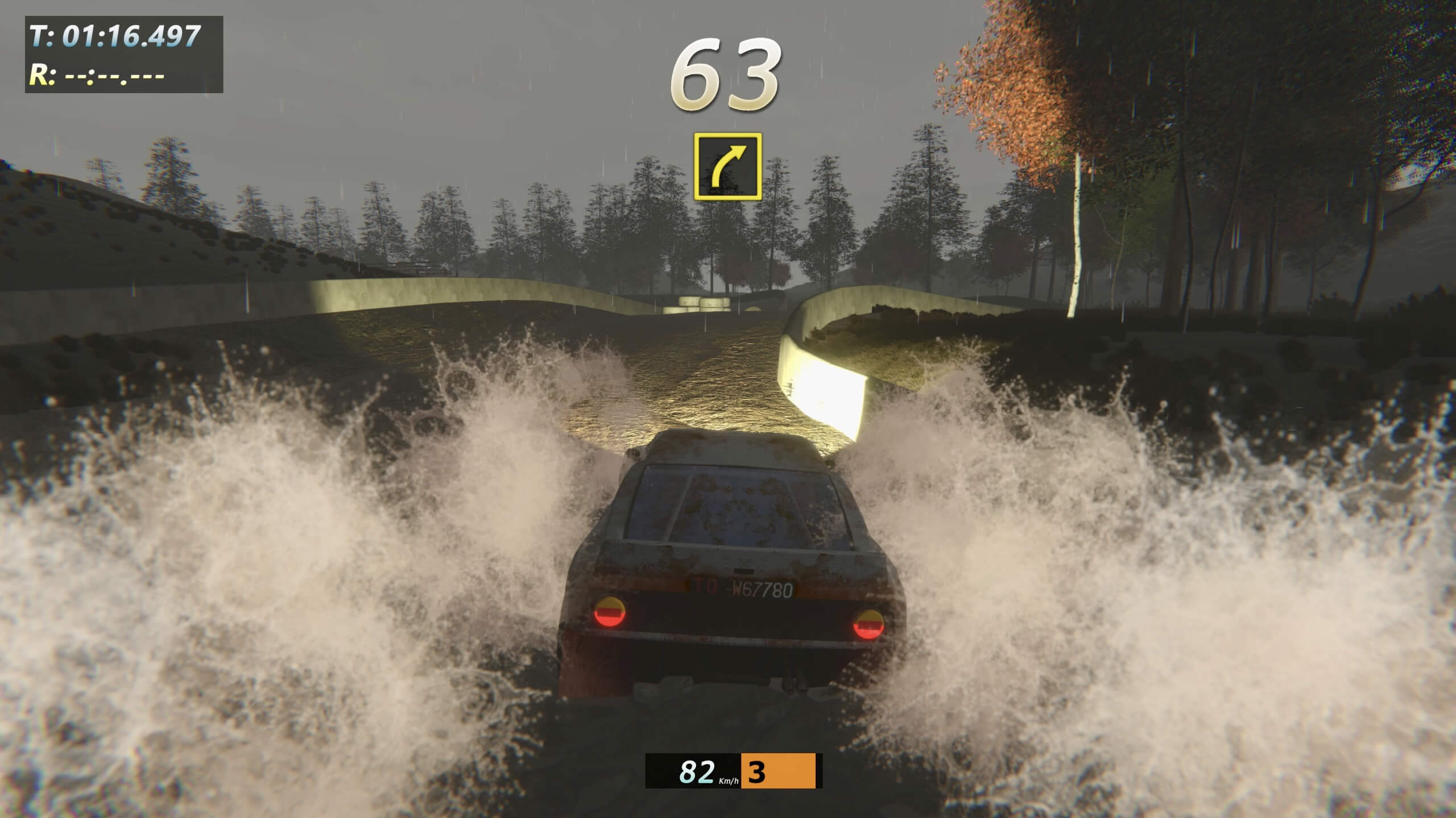 A car drives through water in Rally Arcade Classics
