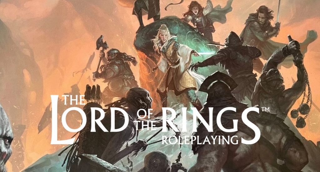 Key art for the boardgame Lord of the Rings Over Hill and Under Hill. A dramatic fantasy scene featuring characters in an epic confrontation, surrounded by dark figures and vibrant energy.