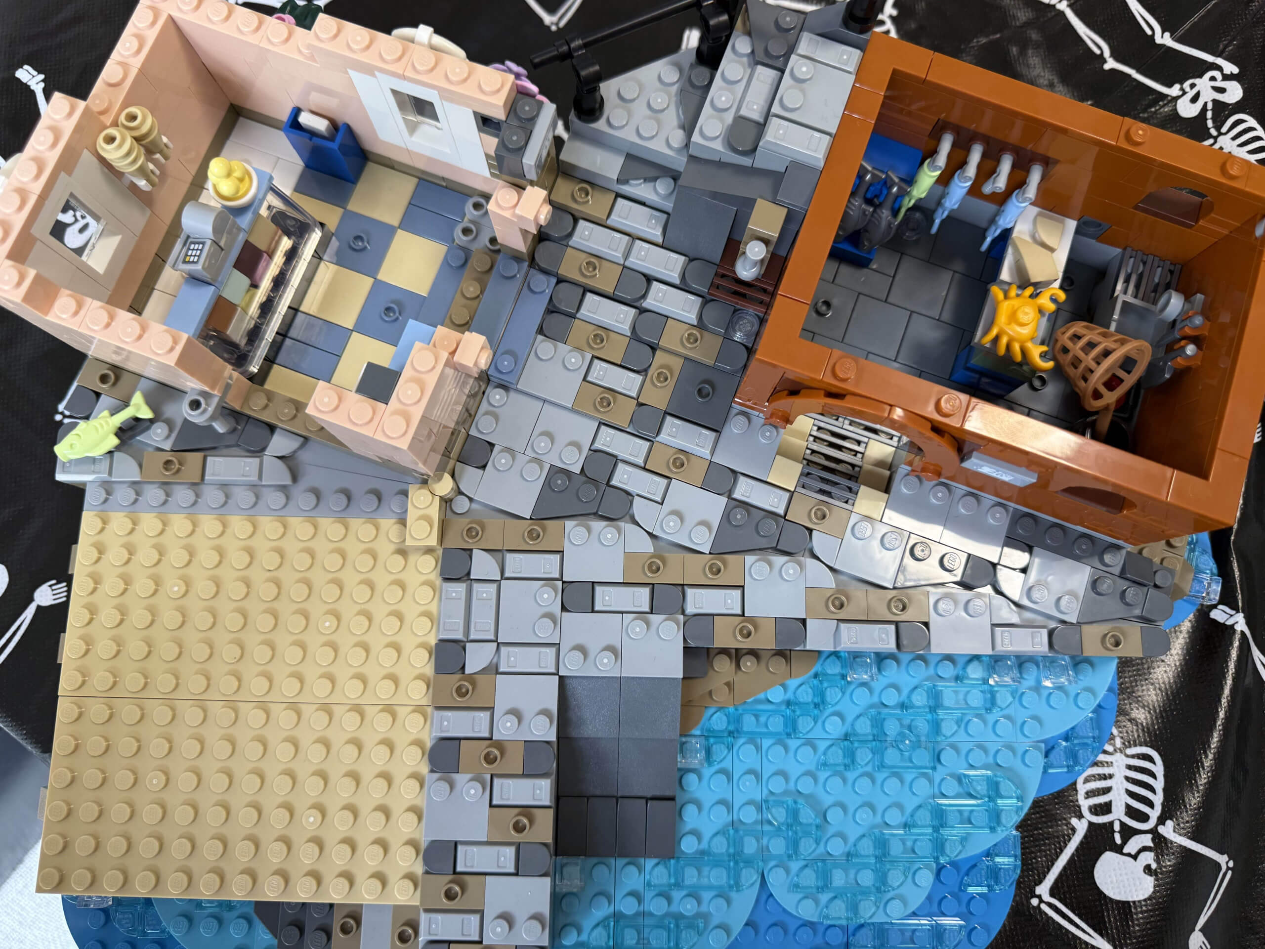 Top down view of in progress build of the LEGO Italian Riviera set