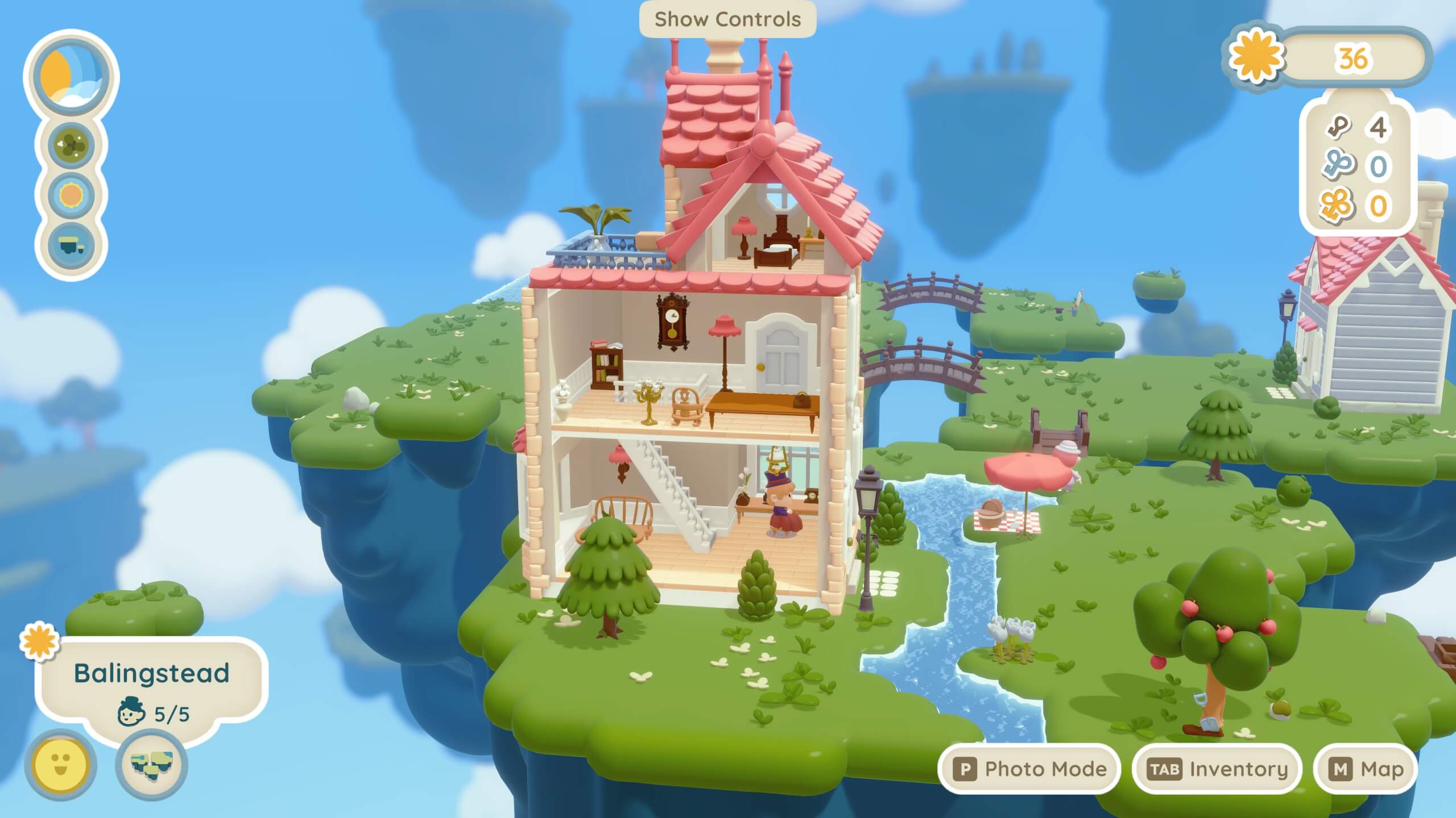 A screenshot from the game Twinkleby. It shows a tall, lightly decorated building with a person sitting inside. 