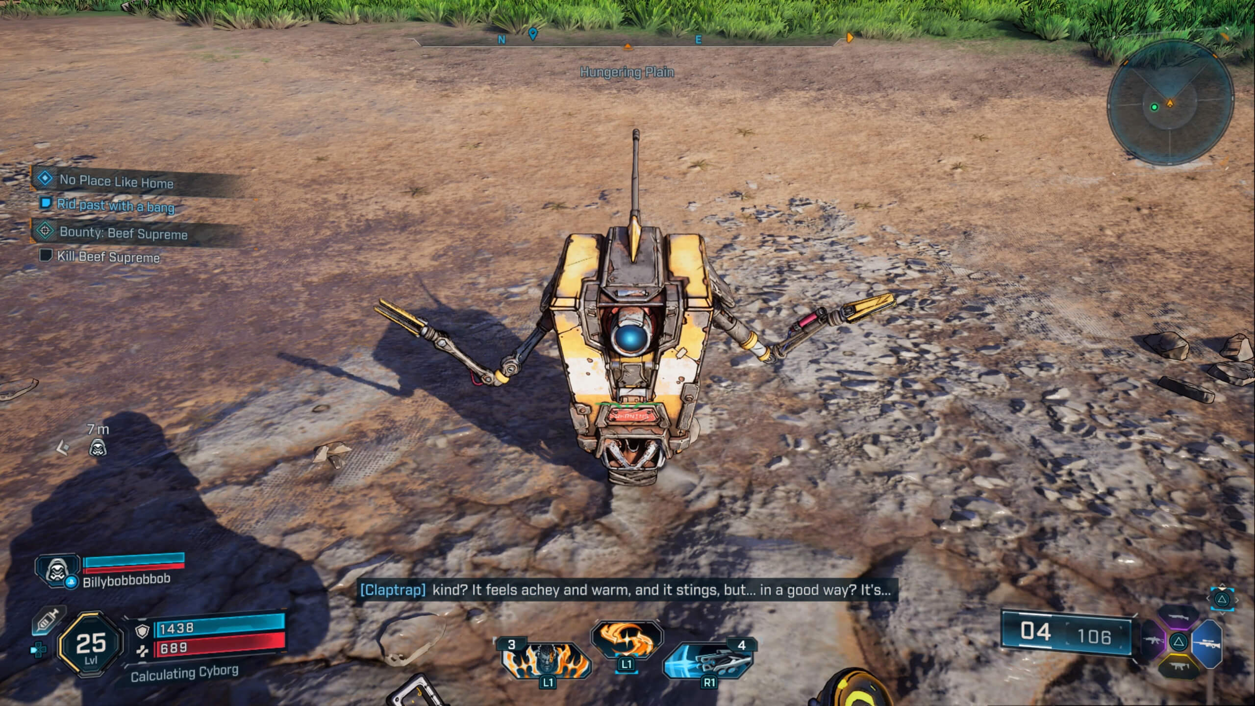 screenshot from borderlands 4 showing claptrap engaging in conversation with the player