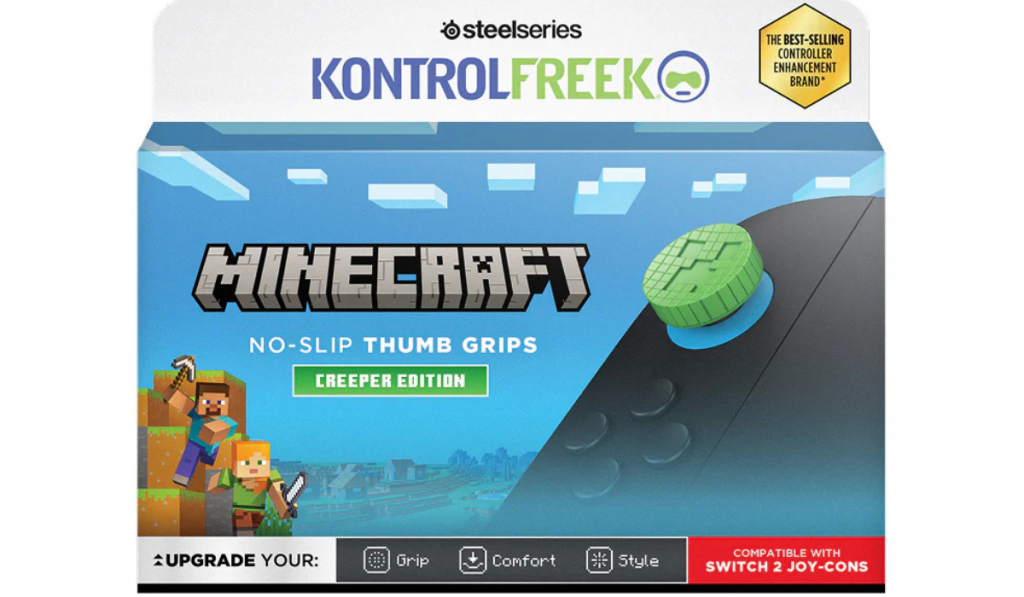 image showing the KontrolFreek Minecraft Creeper Edition thumbsticks in a switch 2 box