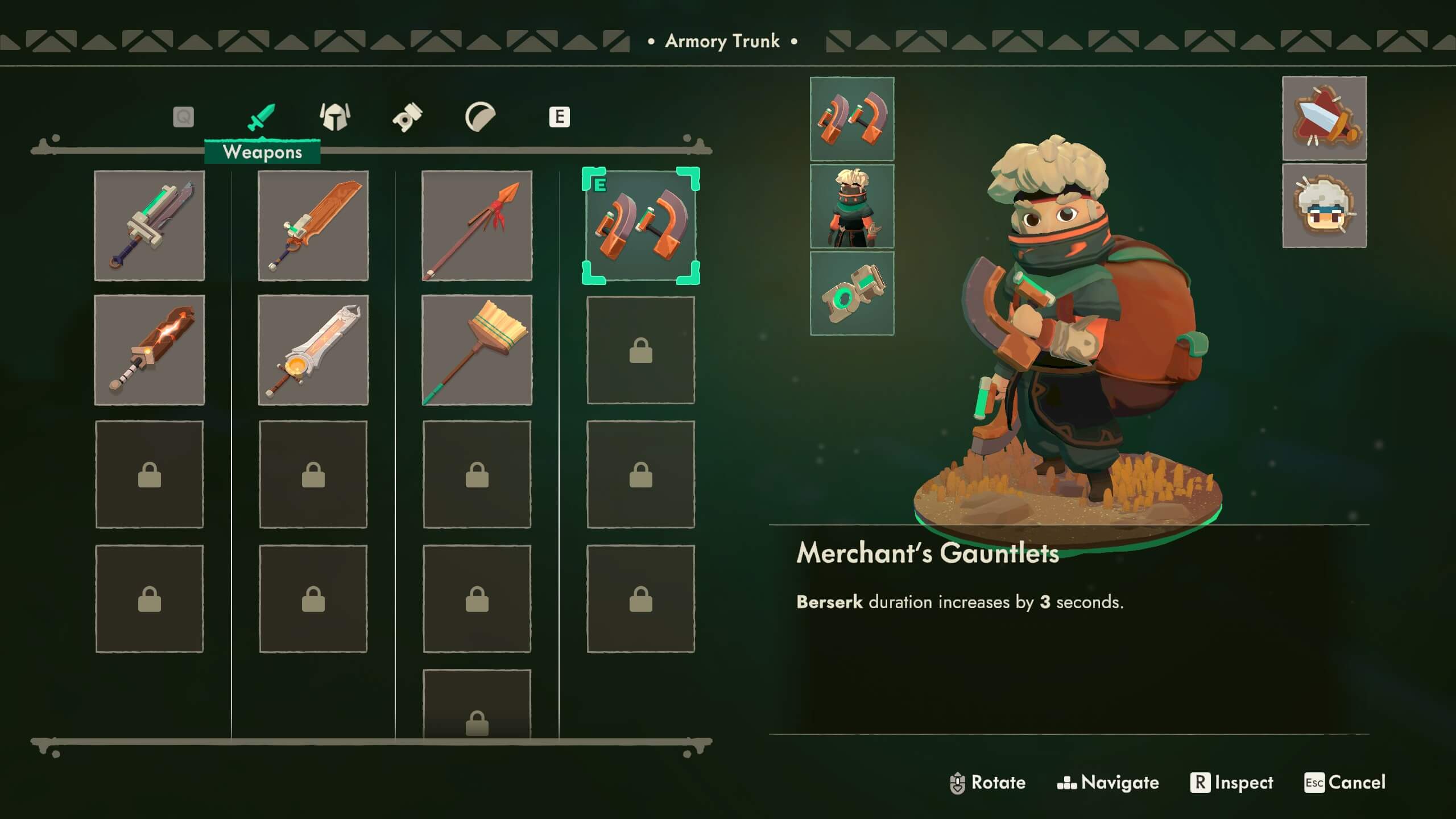 Moonlighter 2's weapon equip screen