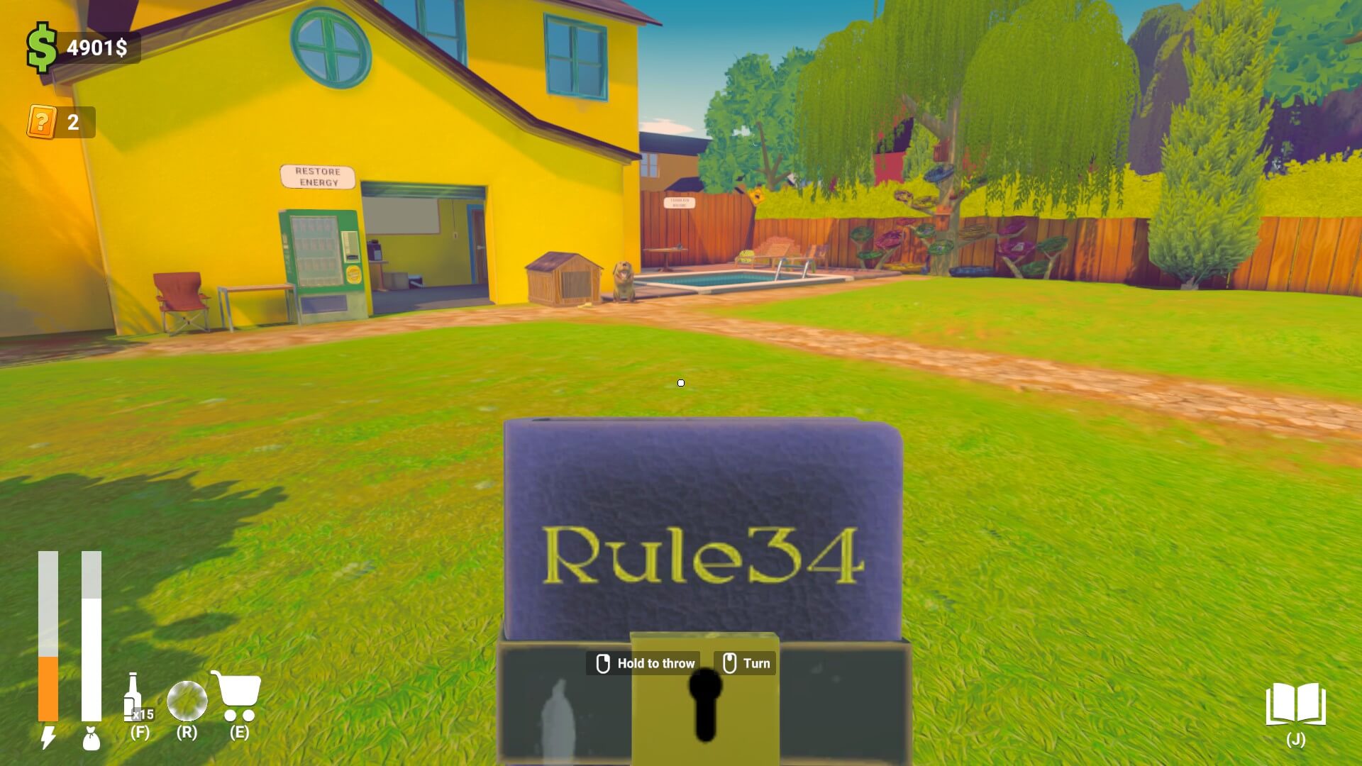 A book with the words "Rule 34" in gold. It is locked shut.