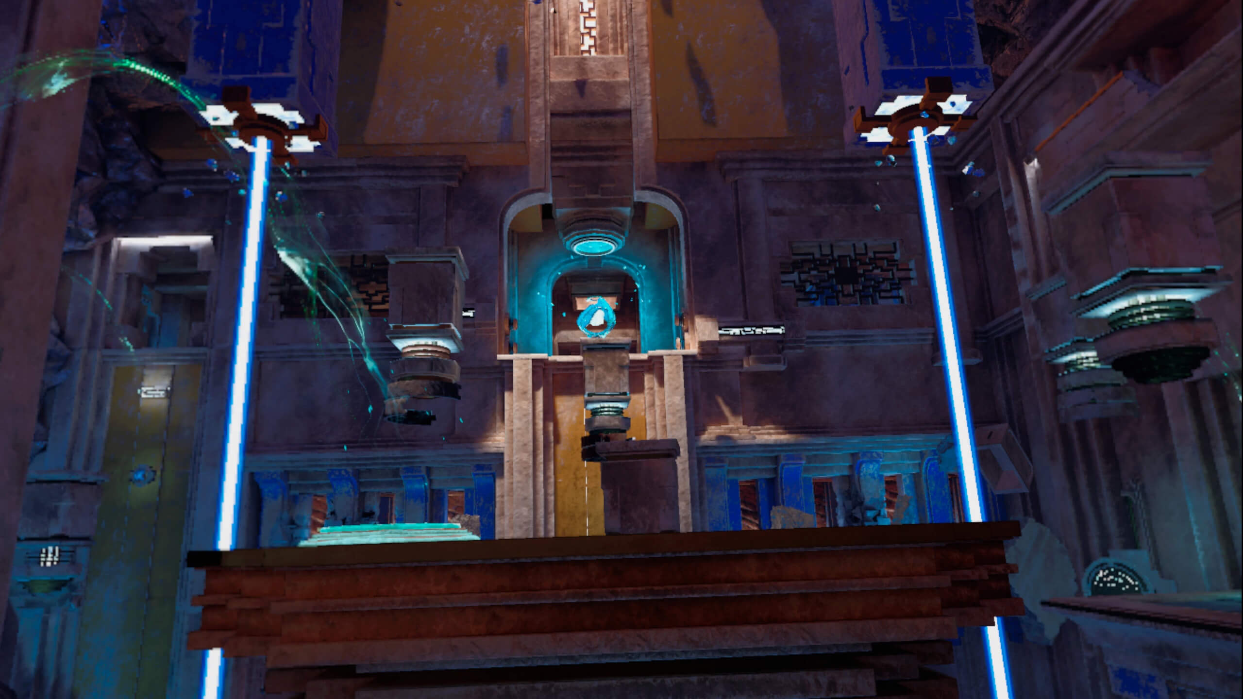 screenshot showing multiple ways that you can go, or you can follow the eery light trail