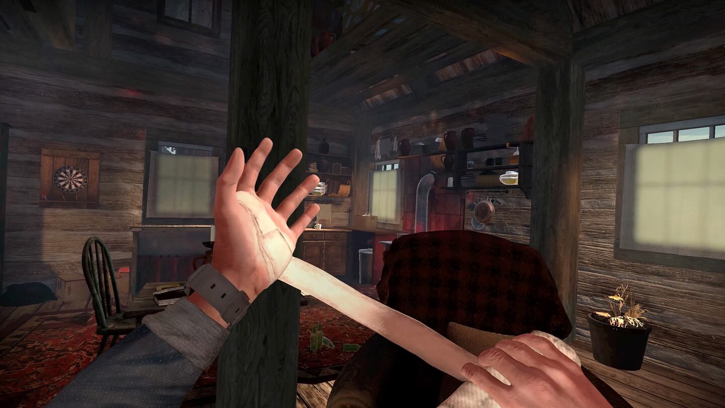 Bandaging a wound on the players hand