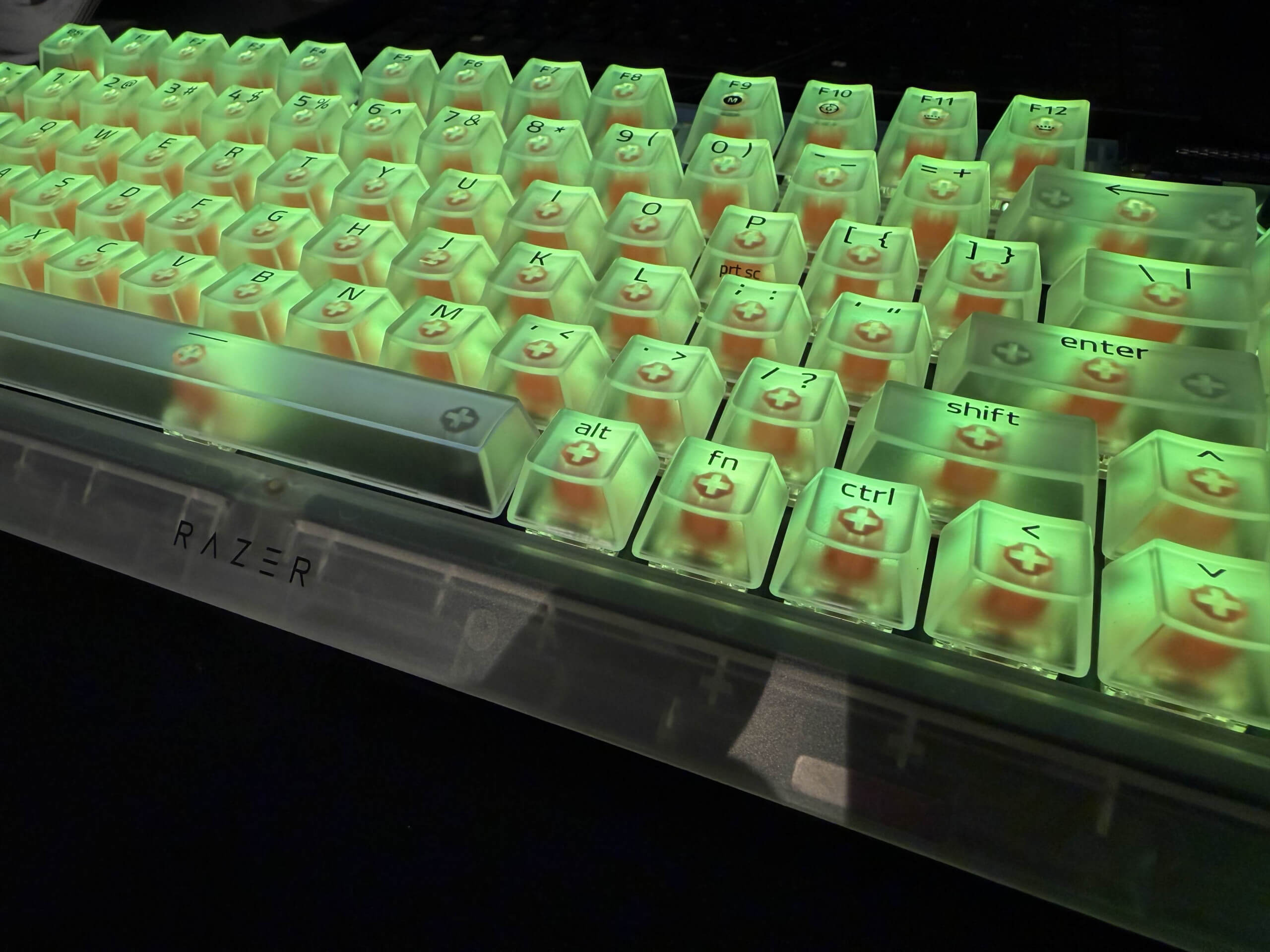 closer view of the keyboard with it in green colouring