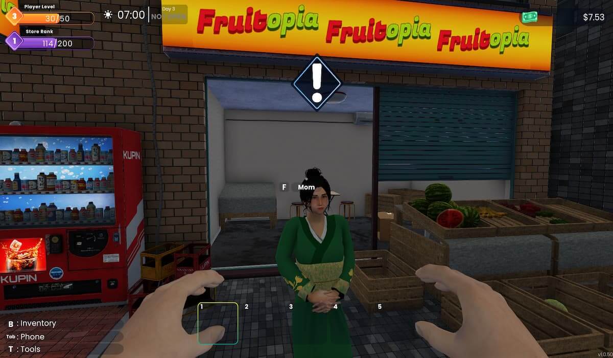 Mother NPC standing in front of fruit shop