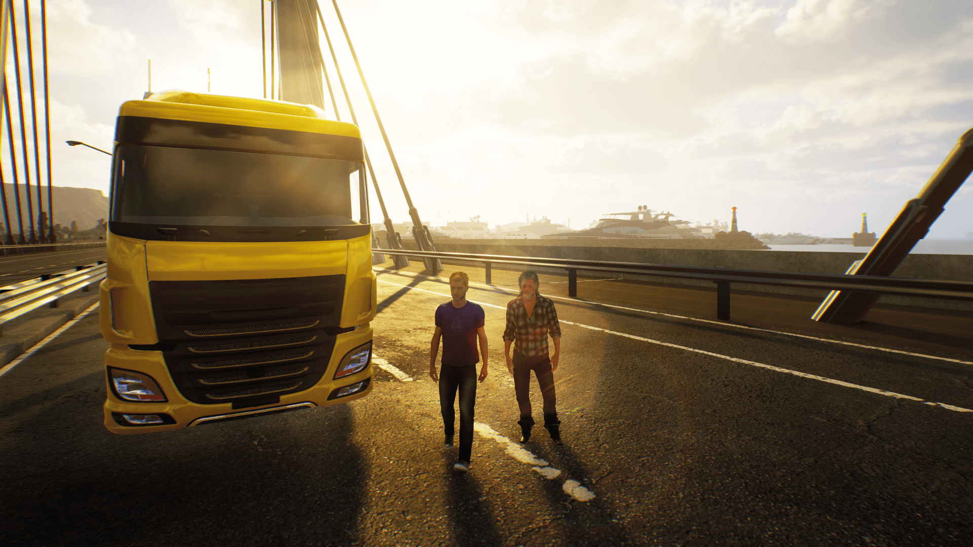 The two main characters, Felix and Lucas, stood outside a truck.