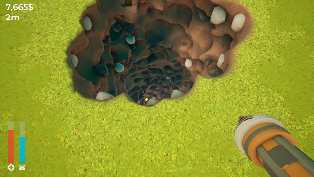 The player stands over a small hole in their garden.