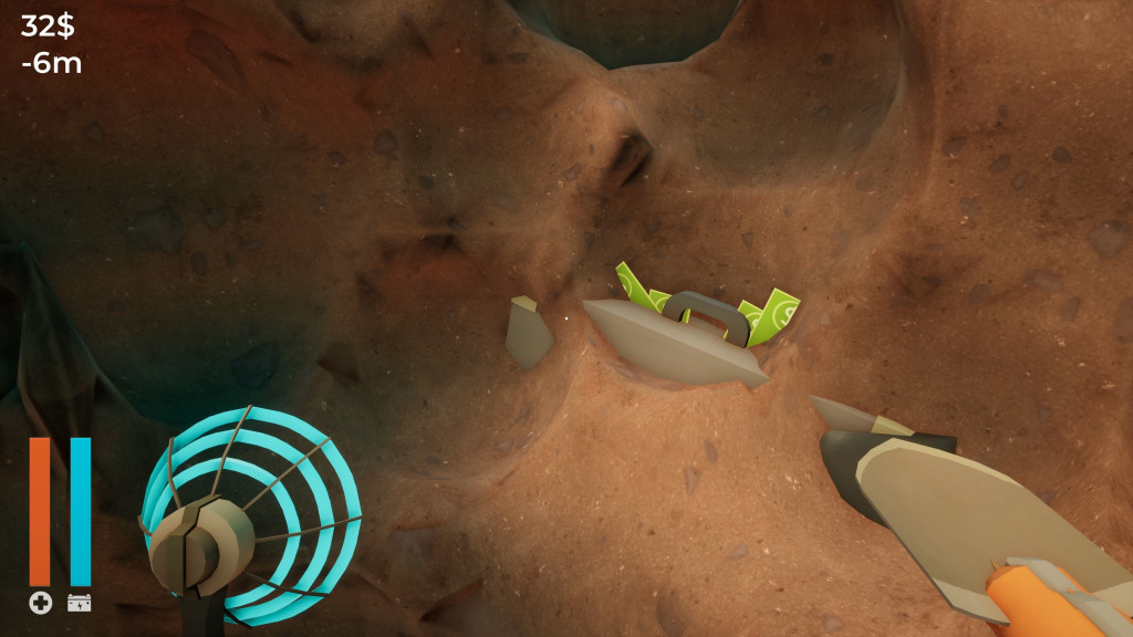 The player uncovers a briefcase of money, deep inside a cave.