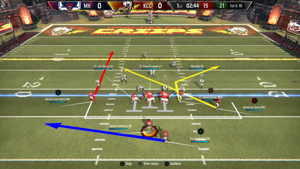 An overhead view of the attacking teams routes as the play begins.