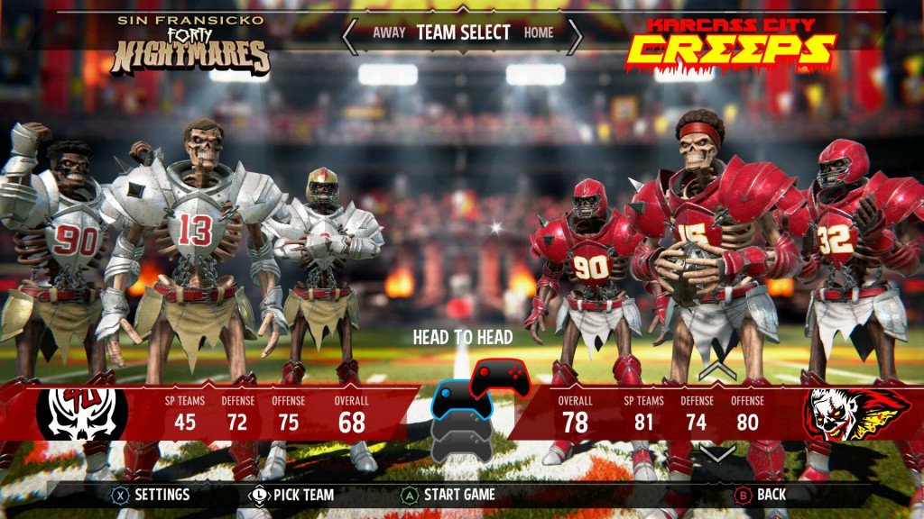 Two teams await selection in the menu screen.