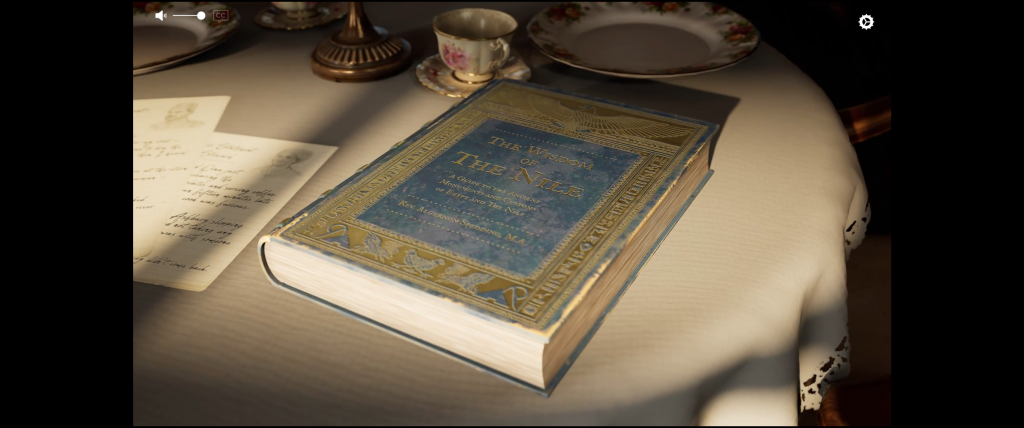 A vintage book titled "The Nere" rests on a sunlit table, surrounded by elegant china and a handwritten letter, evoking a nostalgic and warm atmosphere.