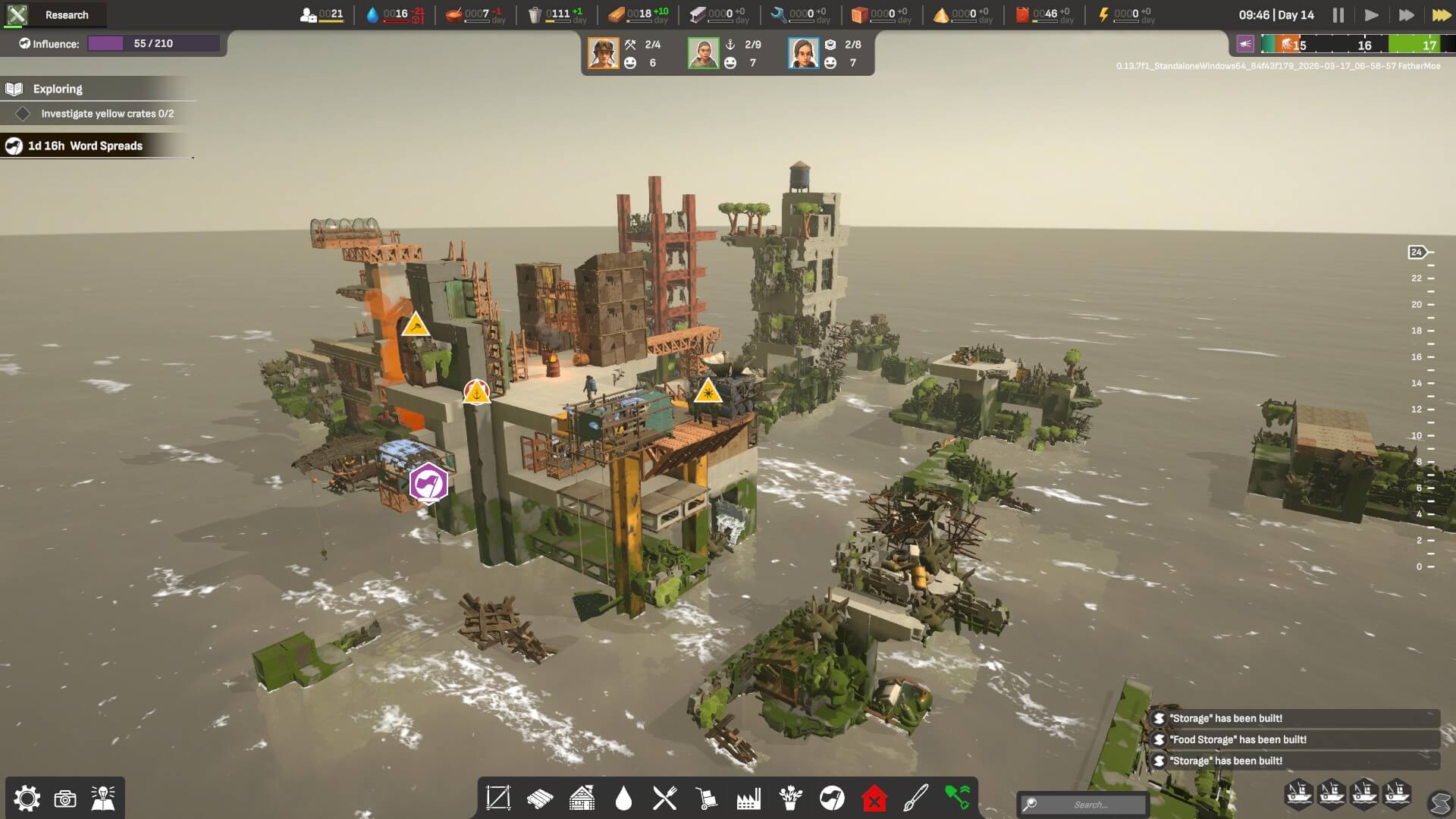 Ruins of an old building emerging out of the ocean. Some of it is covered heavily in moss while others are clean.