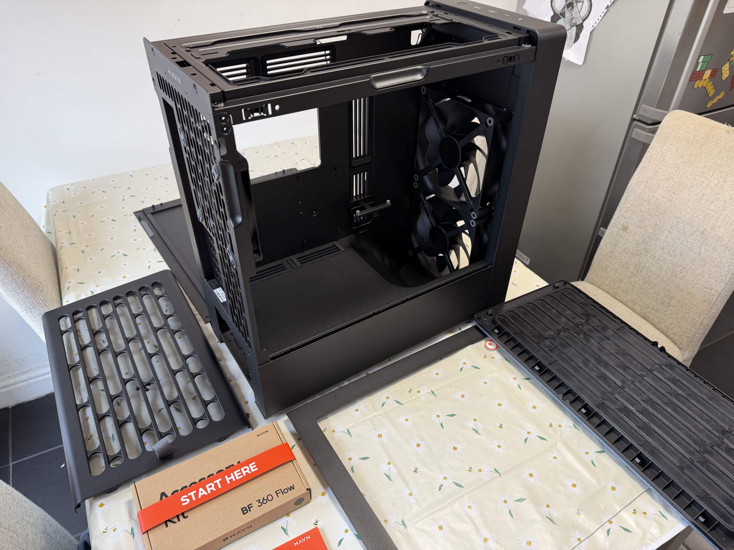 image of the bf 360 flow showing all the panels taken off and scattered around the case