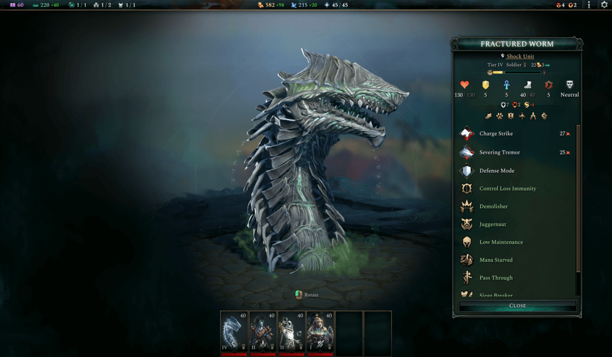 A humongous, scaly, silver creature called 'Fractured Worm' emerges vertically from grey, barren land.