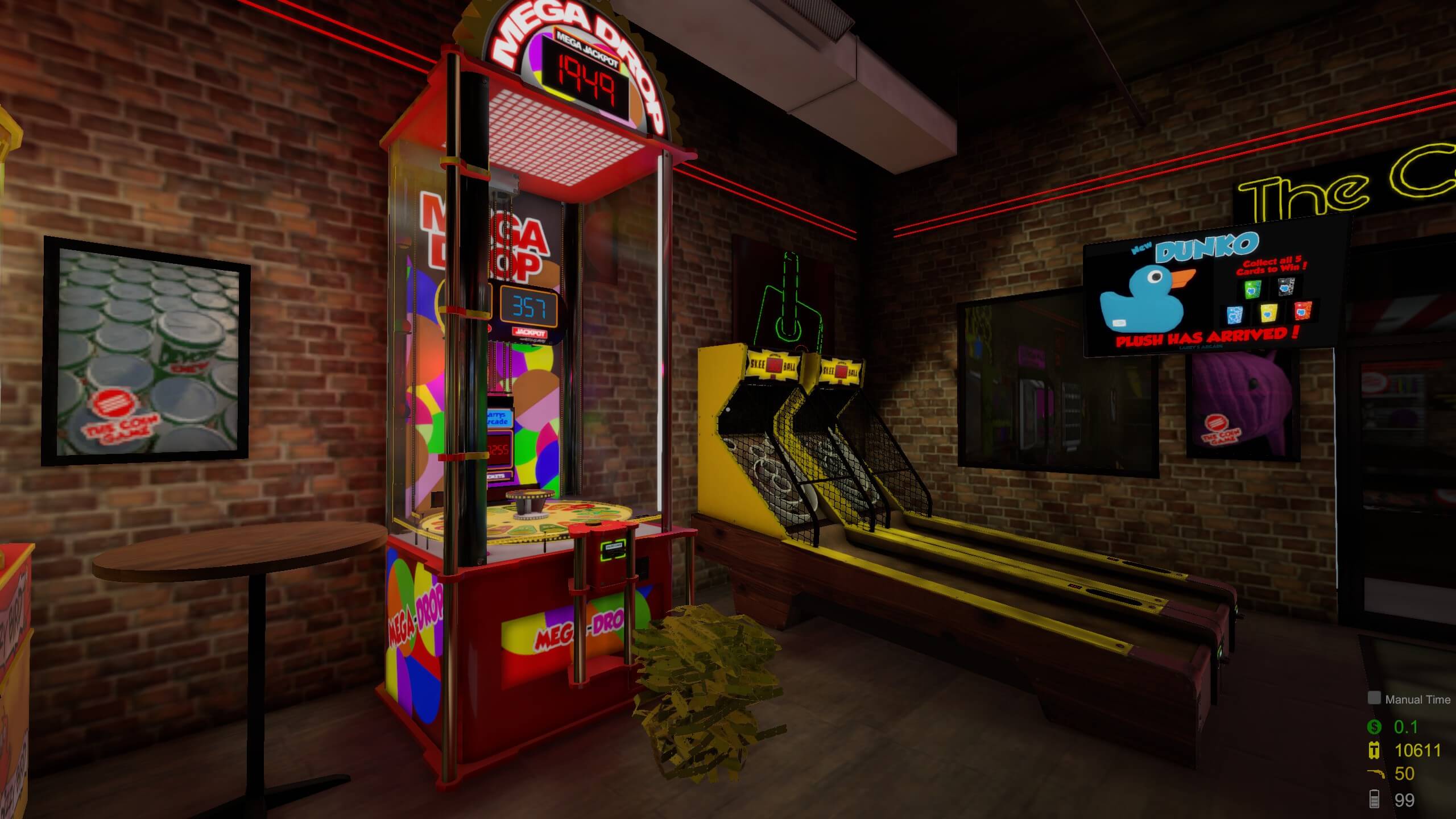 A large pile of tickets next to a Mega Drop machine.