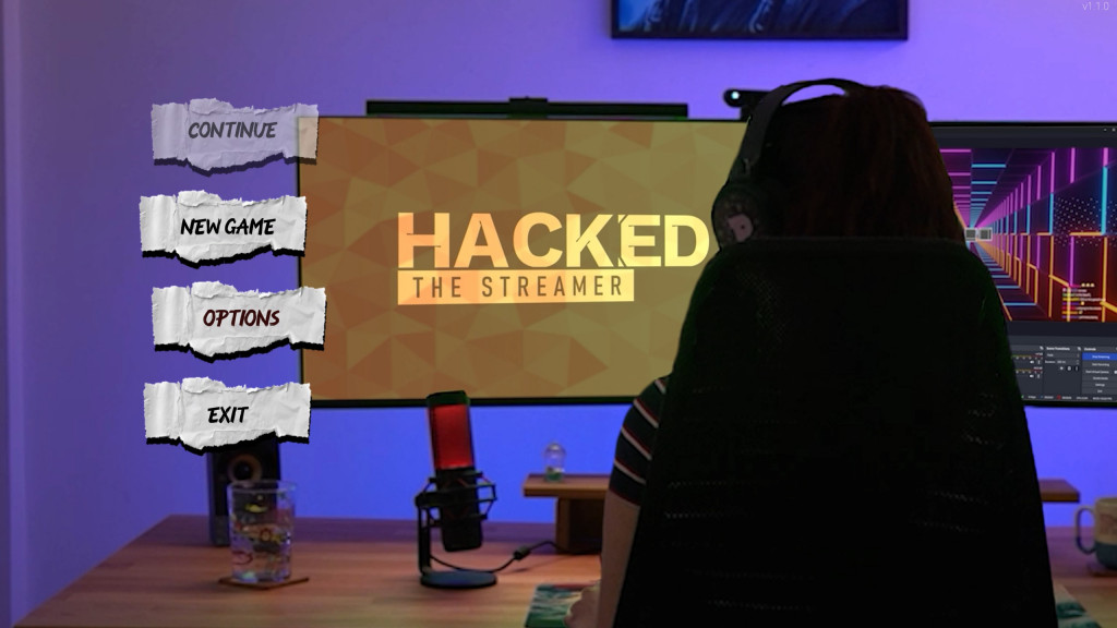 Hacked: The Streamer main menu, showing streamer PinkyPie and her setup from behind.