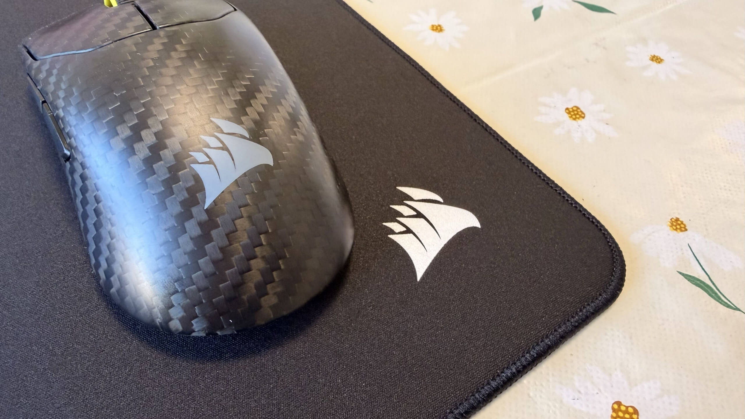 image of the corsair sabre v2 pro on the mm control mouse pad