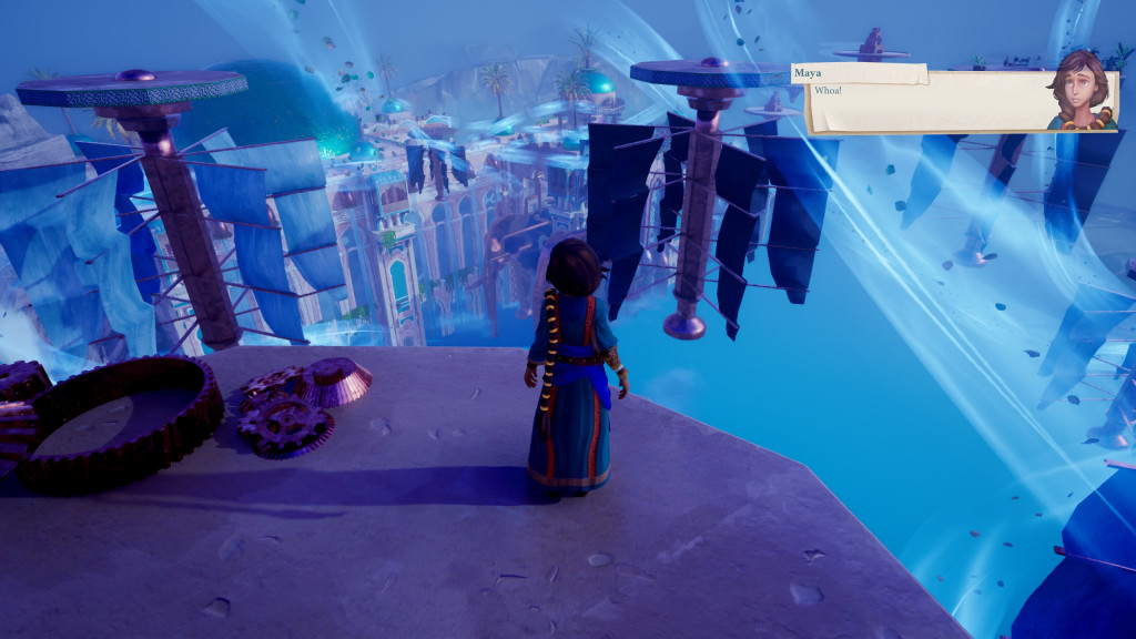 Maya looks out at a beautiful landscape in surprise.