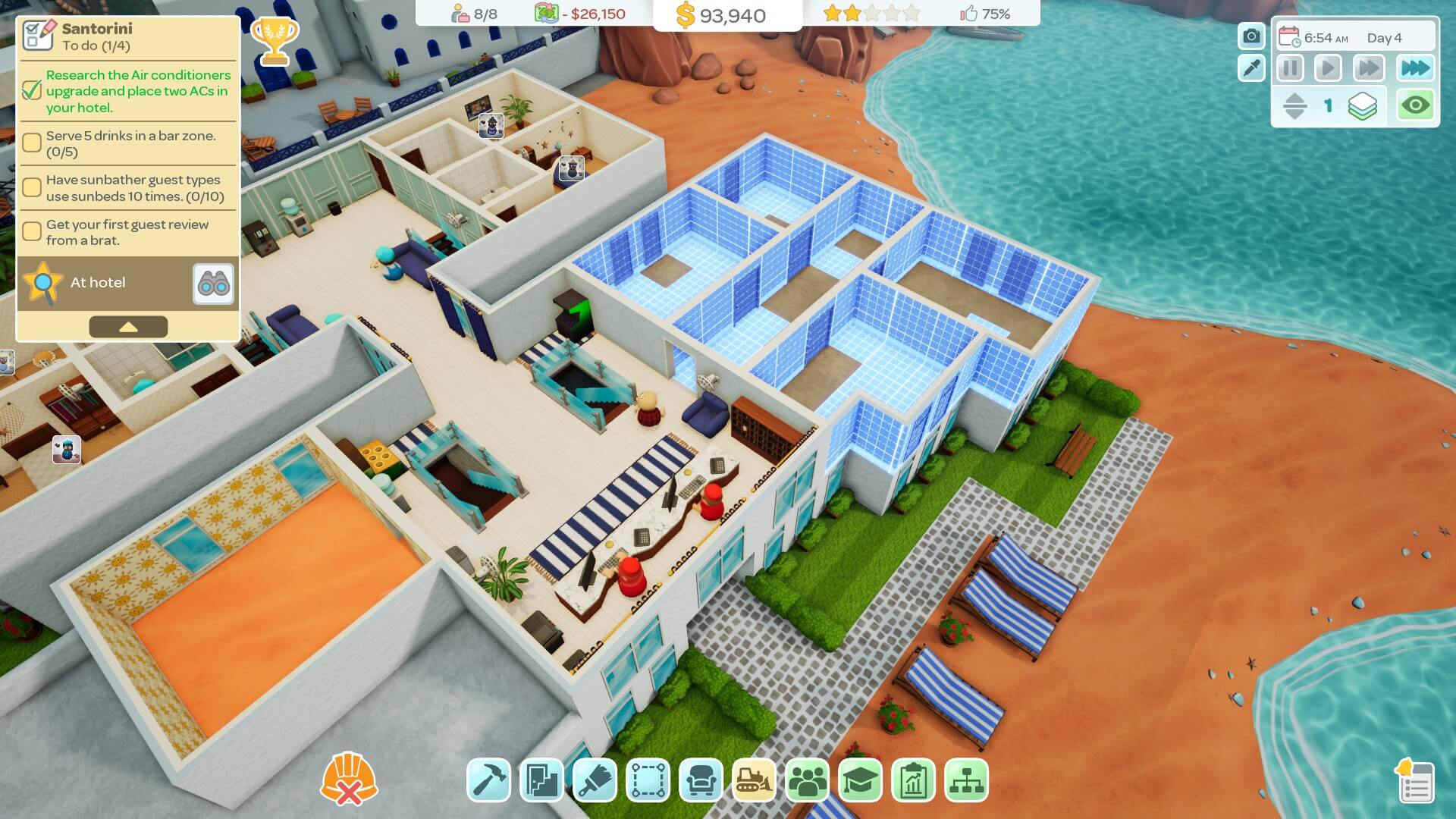 A top-down view of the building showing that a new portion is being developed. Which is shown with blue high-lights.