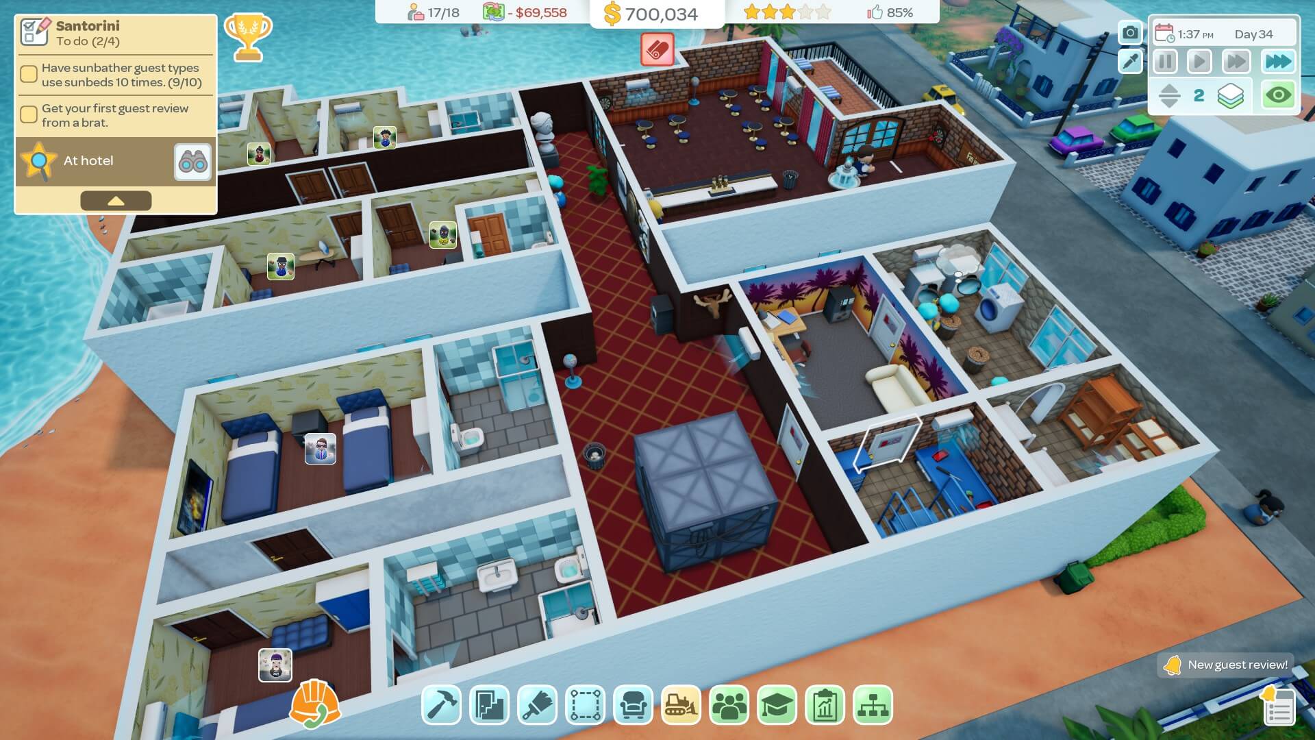 A level of the building more tailored toward the wealthier kind of customers. It shows more rooms, a large bar section and long corridor.